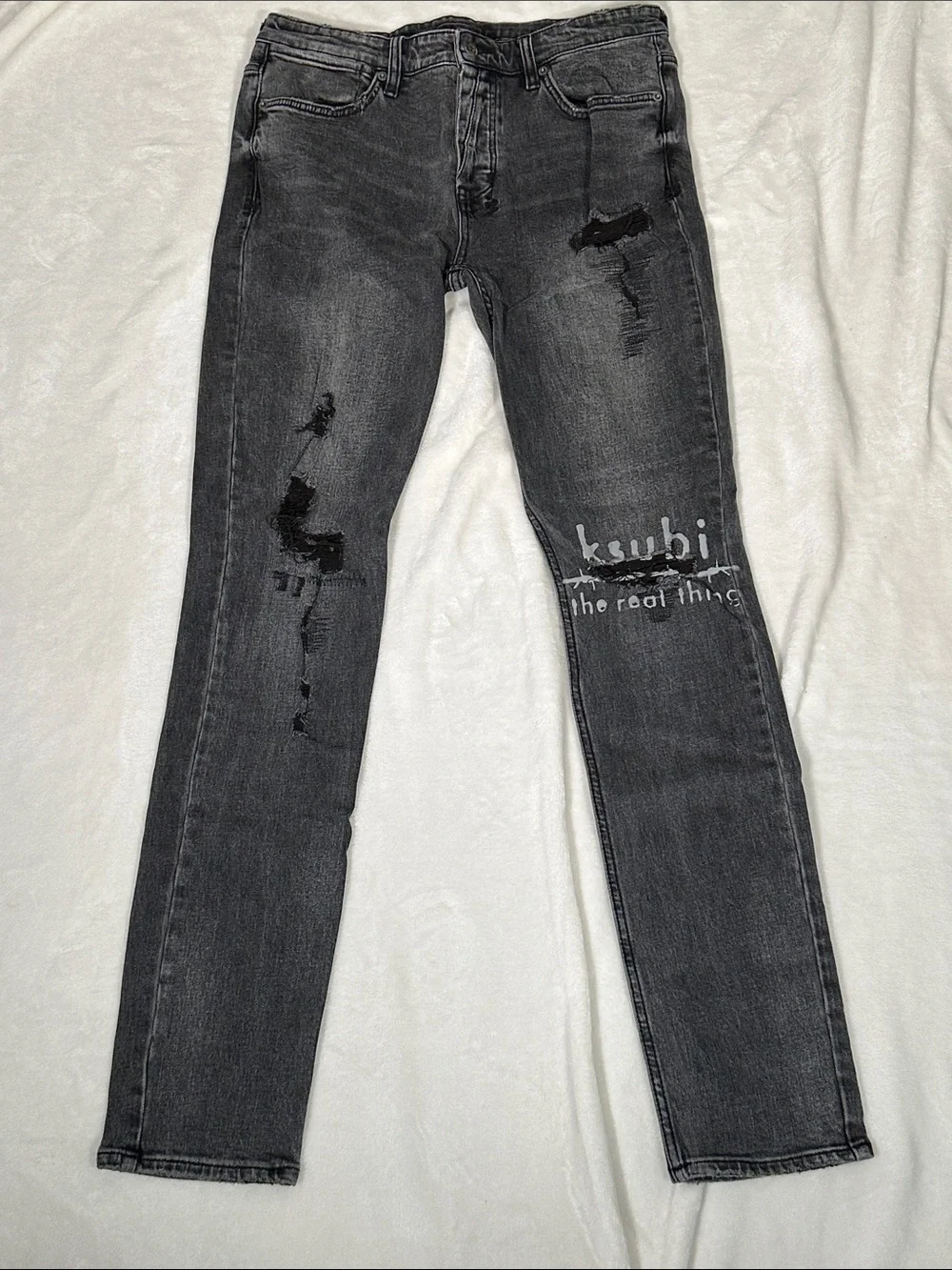 Ksubi Charcoal Black Skinny Jeans with Logo Graphic